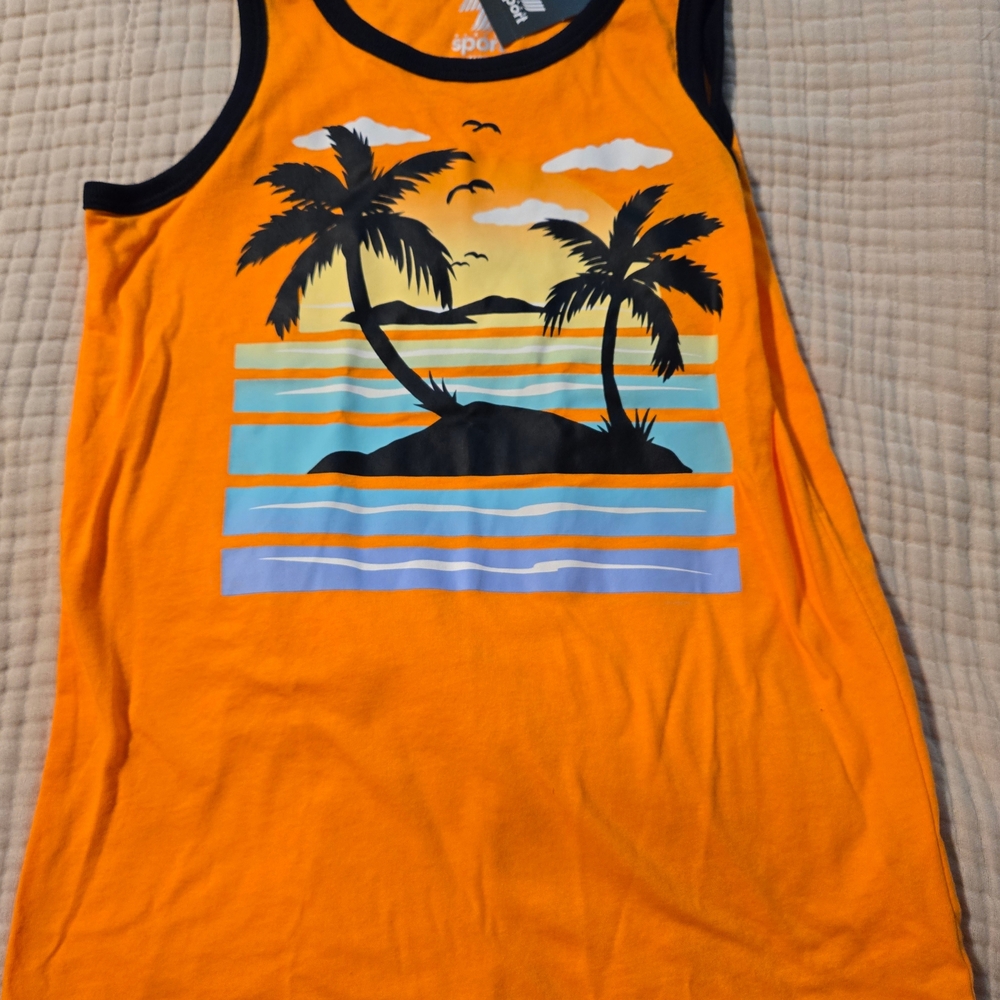 The Children's Place Orange Tank Top with Palm Tree Design